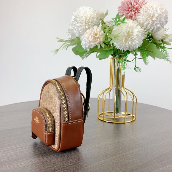 Coach CX066 Mini Court Backpack Bag Charm In Signature Canvas IN Tan Brown - Picture 2 of 6